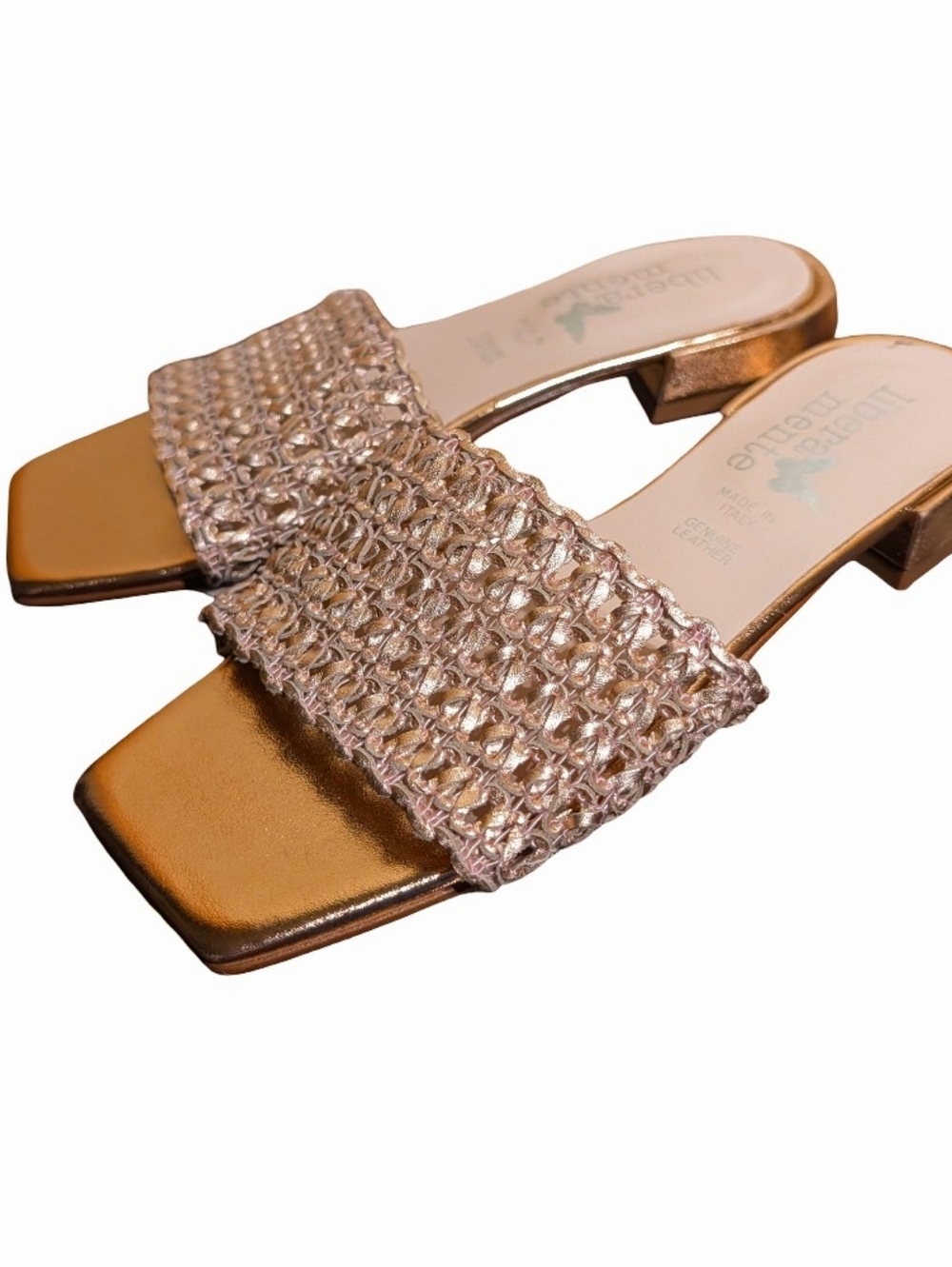 Libera Mente Rose Gold Woven Leather Slide Sandals sz 8.5/9 Euro 40